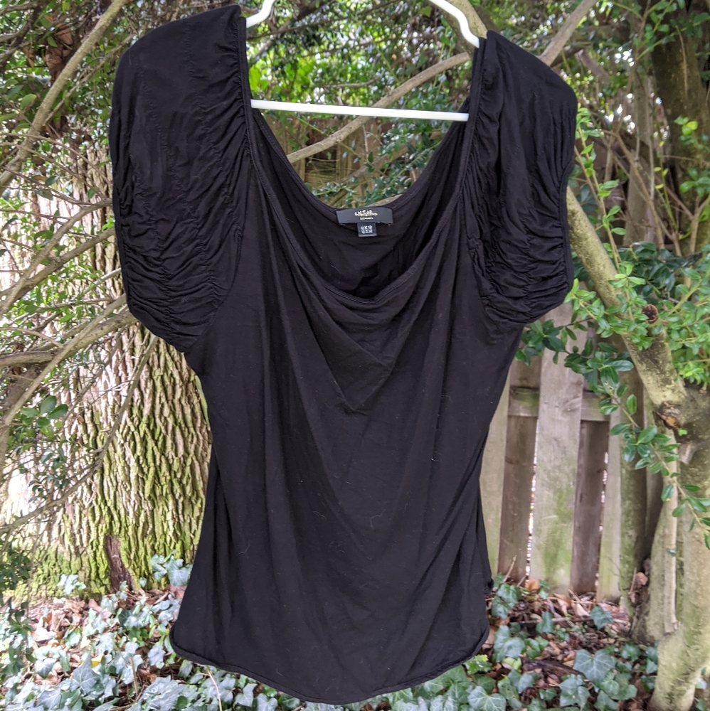 Black Top with Ruched Sleeves